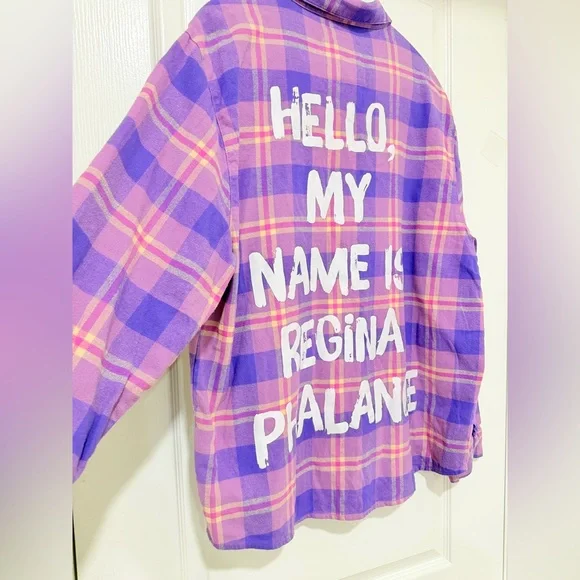 Cakeworthy FRIENDS Phoebe Buffay Regina Phalange Plaid Flannel Shirt XL Purple - Picture 6 of 6